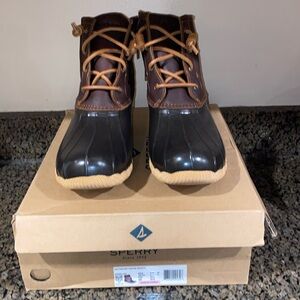 Women’s SPERRY Saltwater Tan/Brown Rubber Rain Boots Classic Sz 9.5 W
